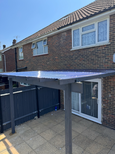 Timber Pergola, Clear Corrugated Sheets