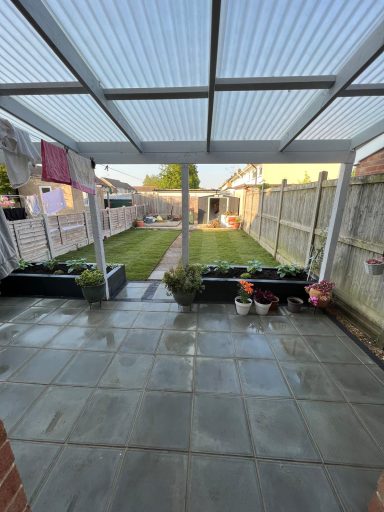 Timber Pergola, Clear Corrugated Sheets